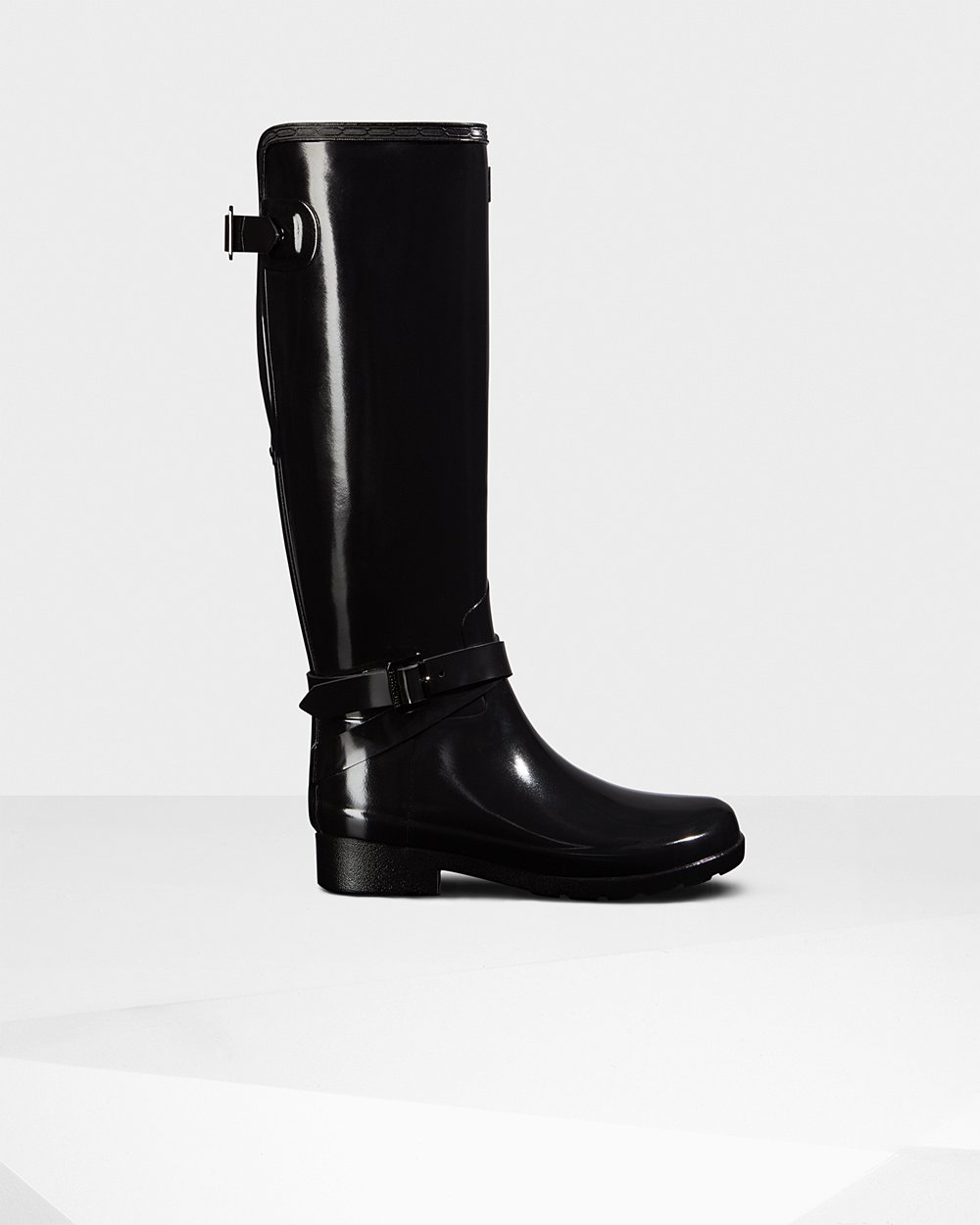 Hunter Mujer Refined Adjustable Gloss - Botas de Lluvia Negras - 754-UTKVGC